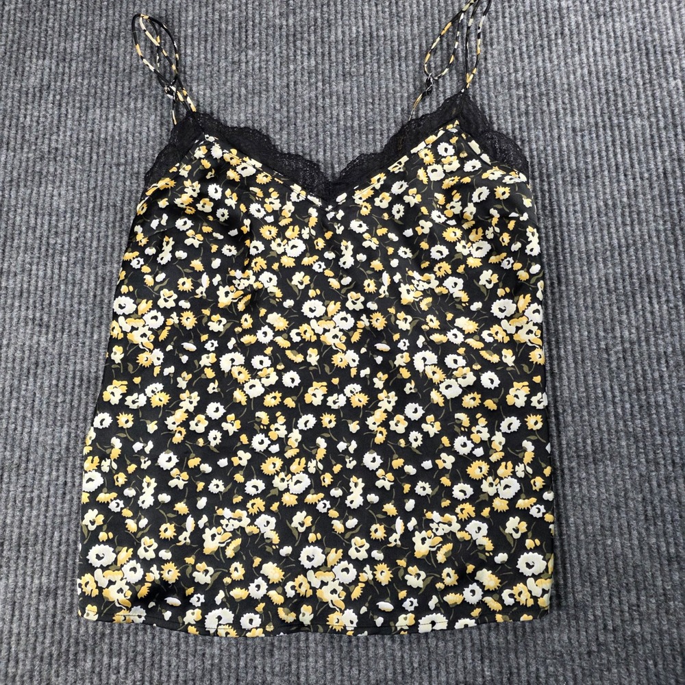 Abercrombie & Fitch Floral Lace Trim Cami Top Black Yellow Daisy Print Small